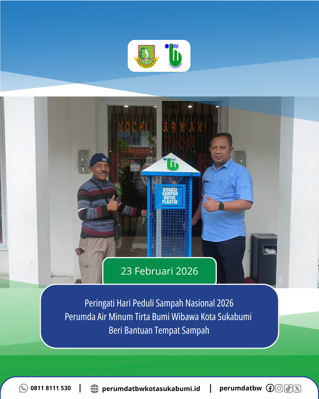 Peringati Hari Peduli Sampah Nasional 2026  Perumda Air Minum Tirta Bumi Wibawa Kota Sukabumi  Beri Bantuan Tempat Sampah