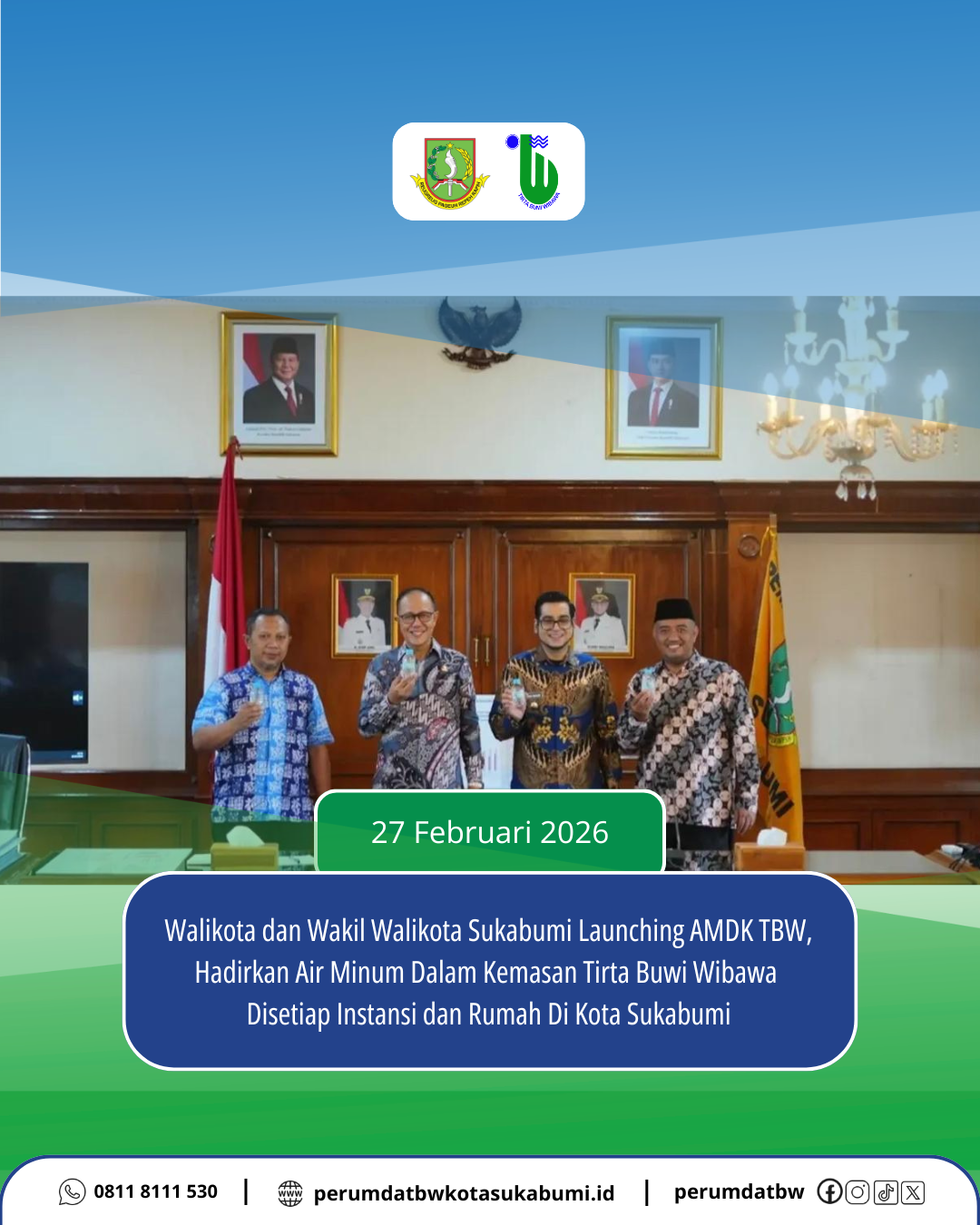 Walikota dan Wakil Walikota Sukabumi Launching AMDK TBW, Hadirkan Air Minum Dalam Kemasan Tirta Buwi Wibawa Disetiap Instansi dan Rumah Di Kota Sukabumi