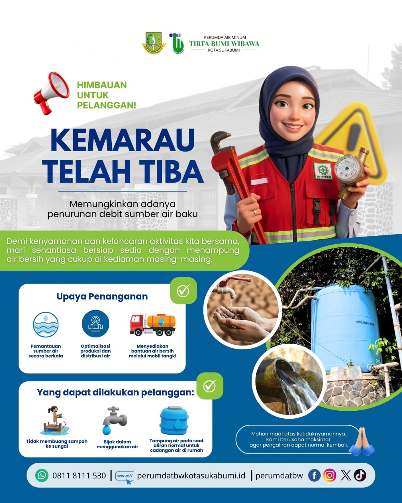 Antisipasi Penurunan Debit Air di Musim Kemarau, Perumda AM TBW Sukabumi Imbau Pelanggan Bijak Gunakan Air