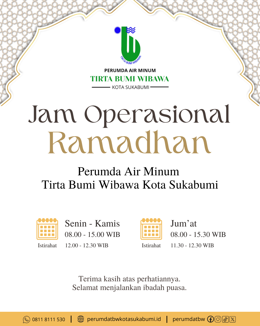 Jam Operasional Bulan Ramadhan 1447 H / 2026 M